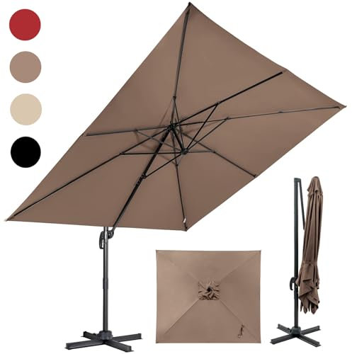 RELAX4LIFE Parasol Déporté Rectangulaire 3x3M, Parasol de Jardin Exterieur Inclinable et Rotative 360° par Pédale en Polyester Anti-UV avec 8 Baleines pour Plage Jardin Patio Café Bistro (Marron)