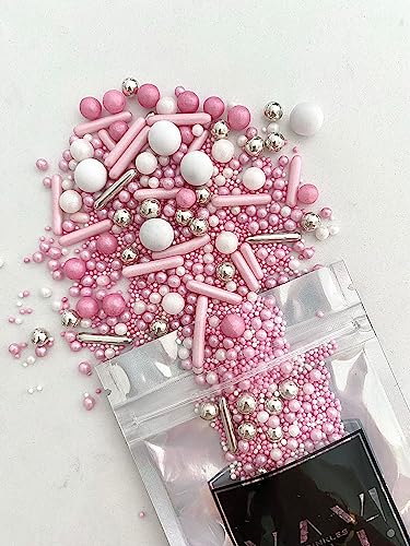 Edible Pink & White Sprinkles Luxury Mix 45g Cupcake Cake Decoration Pink Sprinkles Cake Sprinkles Mix, Gold
