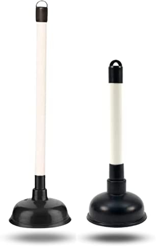 Pack of 2 Small & Large Plunger for Bathroom Sink & Drain Clogs Cleaning Products - White Handle with Black Cup, Drain Unblocker & Toilet Cleaner for Home, Bath Seat, Toilet, Kitchen & Shower