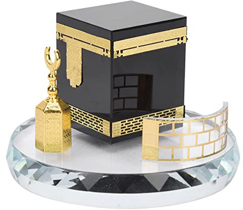 LIZEALUCKY Muslimischer Kristall vergoldete Kaaba-Uhr, Miniaturmodell, islamische Architektur, Handwerk, Heimfahrzeug-Dekoration, islamisches Gebäude-Geschenk