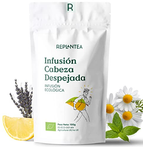 INFUSION DOLOR DE CABEZA 100% Ecológica 100g (50 Tazas) | Infusión Cabeza Despejada con Jengibre, Manzanilla, Menta, Lavanda y Mejorana REPLANTEA®