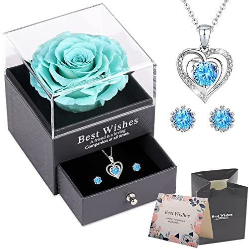 OIOYLEY Rosa Eterna Confezione Regalo con Orecchini Collana in Argento 925, Idee Regalo Donna, Regali Romantici per Lei, Vera Rosa per San Valentino,Anniversario,Compleanno,Festa della Mamma,Natale