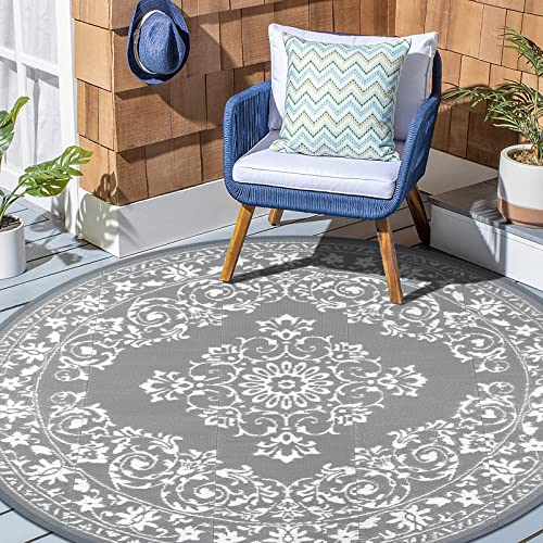 Enyhom Tapis Rond d'intérieur et d'extérieur de 180 cm en Paille en Plastique pour Camping-Car, terrasse, Pique-Nique, Plage, remorque, randonnée