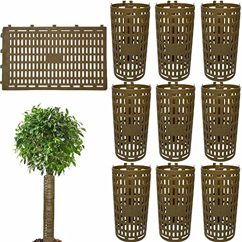 CuisinSmart Lot de 10 protections de tronc de plantes pour protéger l'écorce verte, réglables en maille pour semis, jeunes plants marron