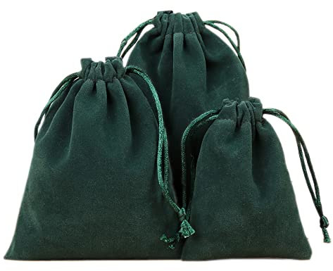 Lot de 6 sacs à bijoux en velours - Petits sacs en tissu avec cordon de serrage - 15 x 20 cm - Vert foncé