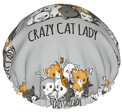 Crazy Cat Lady Reusable Waterproof Washable Adjustable Suitable For Women All Hair Lengths Shower Cap