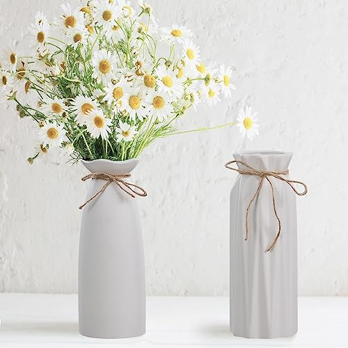 Lot de 2 Grands Vases pour Herbe de la Pampa - Blanc, Sol en Céramique, Fleurs - Moderne pour Décoration de Maison, Bureau, Table - Porcelaine