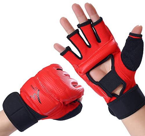 LiMMAX Gants de boxe MMA pour homme et femme, gants de boxe demi-doigts, gants de combat, gants de boxe pour sac de frappe, gants d'entraînement UFC pour homme et femme, rouge, taille L