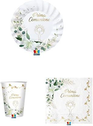 INDUSTRIA delle FESTE IDF CoordinatoTavola Piatti Tema Prima Comunione lily 24 ospiti(88 pezzi)