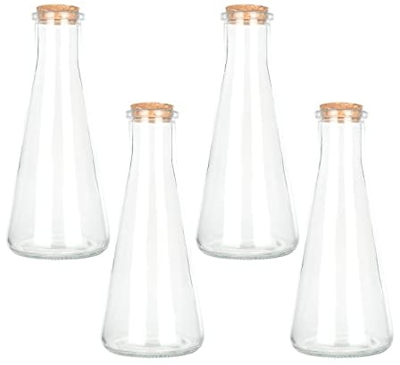 Magic Season Decorative Glass Bottles with Cork Stoppers (350 ml Tapered Bottles / 4 Pcs)