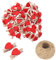 Lot de 50 mini pinces à linge en bois en forme de cœur avec cœur, 3 cm, petites épingles à linge avec ficelle pour affichage de photos, bricolage, décoration de mariage et de fête prénatale