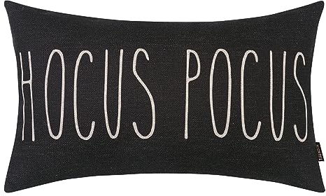 TRENDIN Halloween Throw Pillow Cover 12X20 for Couch Halloween Decorations Indoor Hocus Pocus Linen Lumbar Cushion Case Sofa Farmhouse Home Decorations Black PL1086TR