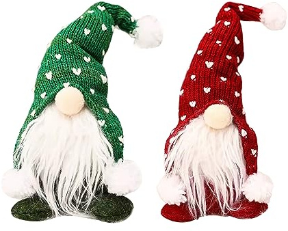 2 Stück Weihnachtswichtel-Dekorationsset, Plüsch-Zwerge, Weihnachten Deko Wichtel, Weihnachtsmann Gnom Ornament (Rot + Grün)