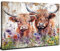 Großes Hochlandkuh, Wanddekoration, Badezimmer, Kunst, rustikales Kuhbild für Wohnzimmer, Aquarell, Bauernhaus, Wildblumen, Rinder, Leinwanddruck, Küche, Westerngemälde, gerahmtes Kunstwerk