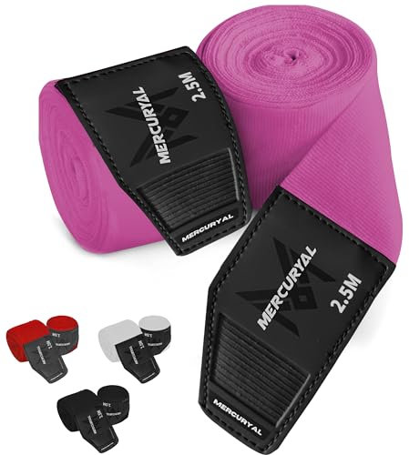 MERCURYAL Bandages de boxe 2,5 m pour protéger la main - Bandages de boxe - Gants de boxe - Hand Wraps Muay Thai MMA Kick Boxing Arts Martiaux - Bandages pour femmes et hommes (2,5 m, rose)