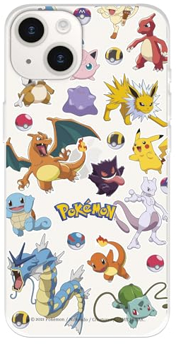 Schutzhülle kompatibel mit iPhone 15, offizielle Pokémon-Sticker und Pokeball zum Schutz Ihres Handys. Flexible transparente Silikonhülle mit offizieller Pokémon-Lizenz