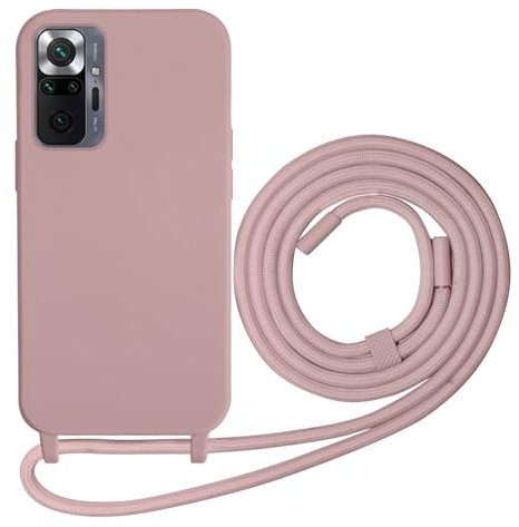 Beajew Funda con Cuerda para Xiaomi Redmi Note 10 Pro 4G Carcasa Ultrafina Protectora Silicona Líquida Suave TPU,Carcasa Silicona AntiChoque,Case con Ajustable Colgante Collar Cordón-Rosa de Arena