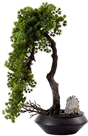 GRFIT Künstliches Bonsai Zeder-Bonsai-Kunstbaum im japanischen Stil mit Keramiktopf, 25,5 Zoll, grün für den Innenministerium.