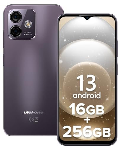 Ulefone Note 16 Pro Smartphone Libre, 16GB + 256GB Android 13, Cámara 50MP+8MP 6.52 Pulgadas HD+, Teléfono Movil Dual SIM 4G, Batería 4400mAh, 5Ghz WiFi/Face ID/GPS/OTG/2 Años Garantía - Púrpura