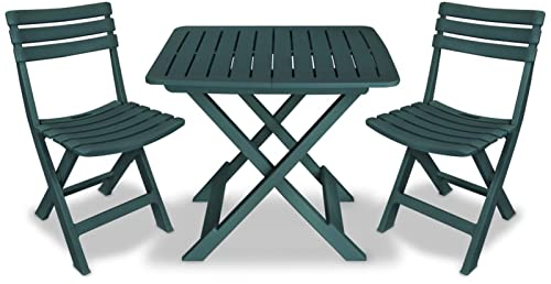 ARKEM 3-TLG. Bistro-Set GartenmöBel Set GüNstig Balkontisch Bistrotisch Garten Sitzgruppe Klappbar Kunststoff Grün