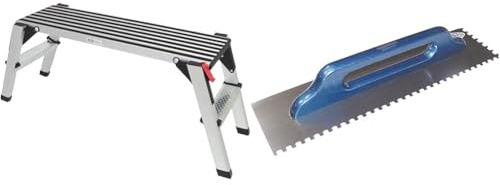 KS Tools 800.0960 Aluminium-Sicherheits-Laufbühne, L1270xB446xH495mm & Haromac Schweizer Glättekelle Made in Germany, 6x6 mm gezahnt, rostfrei, 500 x 130 mm, mit Holzgriff
