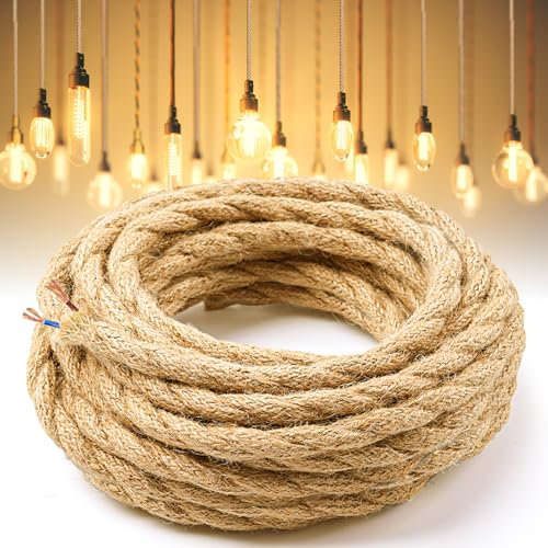 BrightArk Textilkabel 2 adrig 10M, Textilkabel 2-adrig Retro/Vintage Stromkabel, 2 x 0,75 mm² Stromkabel für Kreativer Lampenaufhängung, 250V Lampenzubehör, Lampenkabel Hanf geflochten