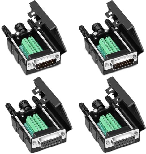 Willwewon 4PCS DB15 RS232 D-SUB Serielle Adapter, 15Pin Port Terminal Lötfrei Breakout Board Stecker mit Gehäuse Zubehör(2Stecker + 2Buchse)