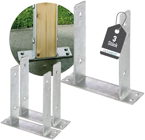 ULTINESS U-Pfostenträger zum Aufschrauben U-Form, 121 mm [3 Stück] | feuerverzinkt robuste U-Träger zum Aufdübeln für Zäune & Sichtschutz optimale Befestigungslösung für Pergola