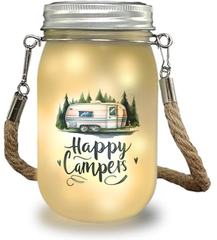 speecheese Happy Campers Wohnwagen Solarlicht Frohe Camper Wohnwagen Deko - Licht im Campingwagen für fröhliche und glückliche Campingabenteuer