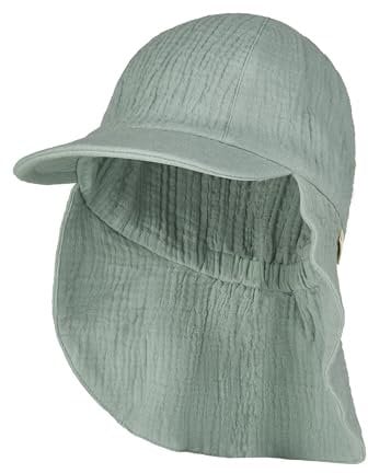 Sterntaler Schirmmütze Nacken Musselin - Unisex Mütze aus Baumwoll Musselin (Bio) - UV-Schutz 50+ Sonnenhut mit Nackenschutz - Baby- und Kinder Sommer Kopfbedeckung - mattgrün, Größe 55