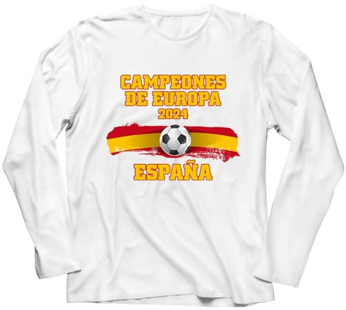 lepni.me T-Shirt à Manches Longues de Football d'Espagne Hommes Drapeau Espagnol Insigne Coupe du Monde 2022 Champions du Championnat d'europe 2024 Fans (XXL Blanc Multicolore)