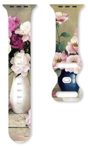 NUZIXINXW Armband für Uhr 9 8 7 SE 6 Silikonband mit Blumenaufdruck für iWatch 45 mm 44 mm 42 mm 41 mm Armband austauschbares Armband,05,38 mm 40 mm 41 mm