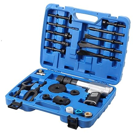 TABODD Pneumatic Air Hammer Chisel Kit, Heavy Duty Pneumatic Hammer with Quick-Change Chuck Handheld Chassis Repair Set for Motor Vehicles and Workshop Vehicles, Blue Carrying Case