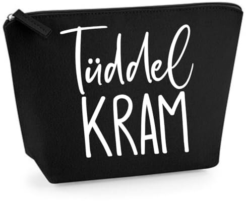 Kosmetiktasche Tüddelkram - Schminktasche Damen - Kulturbeutel für Frauen - Geschenk für Freundin - Abschiedsgeschenk Kollegin Reiseschminktasche (Schwarz, S)
