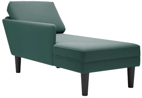 vidaXL Chaiselongue mit Kissen und Rechter Armlehne Dunkelgrün Samt, Recamiere, Loungesessel, Lounge Sofa, Lounge, Loungesofa, Wohnzimmersofa