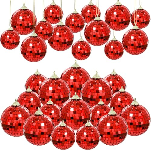 Quancru 16 Stücke Spiegel Disco Kugel Rote Weihnachten mit Disco-Kugeln Geburtstagsfeiern Hochzeitsfeiern Weihnachtsbaumdekoration mit Spiegelkugeln