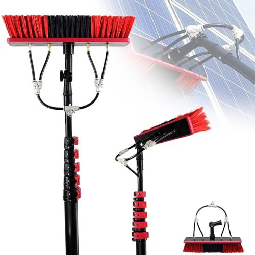 Spazzola telescopica per la pulizia con tergivetro Asta di erogazione dell'acqua da 10,8 m, asta di estensione per la pulizia di pannelli solari fotovoltaici di finestre da 30 cm, ideale per attività