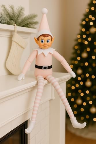 LEIGHT Elfo In Vinile Morbido Con Cappello E Targhetta, Il Più Piccolo Elfo Pieghevole Al Mondo 40 Cm Sullo Scaffale Accessorio Natalizio Per Bambini E Bambine Colori Rosso, Verde E Rosa (rosa)