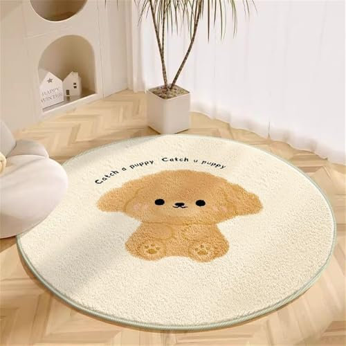 Teppich Wohnzimmer Rutschfester Kurzflor für Flur Schlafzimmer Esszimmer Teppiche Kunstwolle Waschbar Bettvorleger Büro Bereich Dekor Tier Hund Bär Spielteppich Babyteppich (Creme 2, 100x100cm)