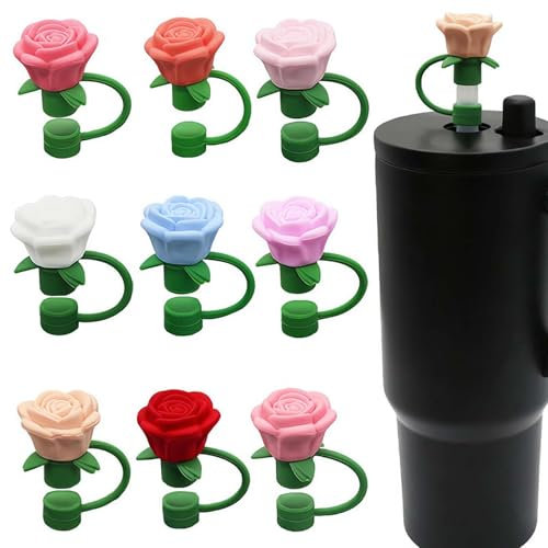 Silicone Rose Straw Cover Cap for Stanley Cup, Flower Straw Toppers Compatible with 6-10mm Drinking Straw, Valentine's Day Straw Covers Cap, for Stanley Cup for Women Valentine's Gift