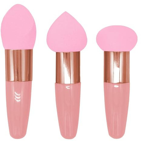 Sponge Foundation Make-up-Schwamm-Set für Nass- und Trocken-Make-up, 3-teilig, hochdichte Blender-Stiftung mit Griffen, Kosmetik-Werkzeug für die Reise