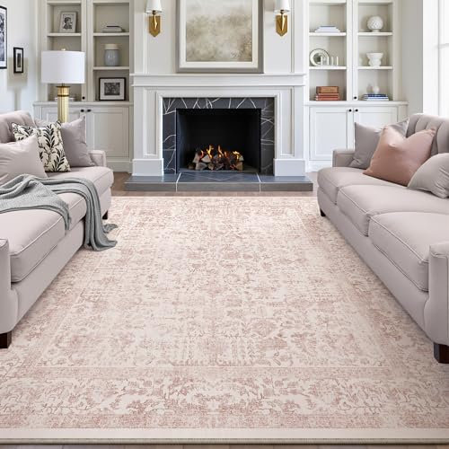 HUGEAR Vintage Tappeto Salotto Rosa Tappeti 180x270cm Soggiorno Antiscivolo Lavabile in Lavatrice Tapette Camera da Letto Sala Ufficio Bambina Bambino Pelo Corto Grande Carpet
