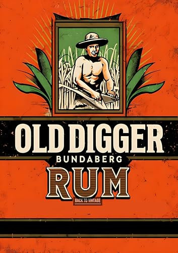 Old Digger Man Poster For Bar Cafe - Vintage Poster A4 Retro Wall Art Featuring Classic Rum Bottle and Label for Bar Kitchen or Pub Decor
