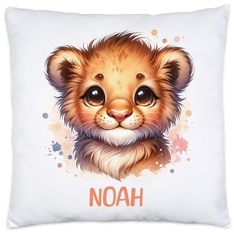 Kiddle-Design Kissen mit Löwe für Kinder mit Namen Personalisiert | Kinderkissen mit Wunschname Kuschelkissen Löwen-Motiv | Geschenk Mädchen Junge | Kinderzimmer Deko Dekokissen 40x40cm inkl. Füllung