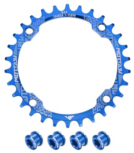 sourcing map 104BCD Fahrrad-Kettenblatt, 30T, rund, schmal, breit, Singlespeed, Aluminium, Kettenblatt mit 4 runden Bolzen, für Rennrad, 7/8/9/10/11-Gang-Ketten, Blau