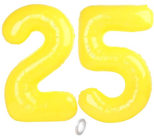 Balorise 40 Zoll Aluminium Luftballon Gelb Zahl 25/52, Helium Unterstützt, Ballon Nummer 0-9, 10-100 (101cm), große Folienballons Dekoration für Geburtstagsfeier, Hochzeit, Jubiläum