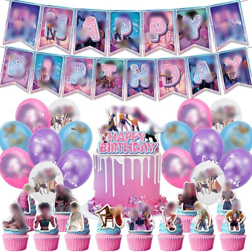 Birthday Decorations Party Set,Cake Topper Cupcake Toppers Banner Balloons Party Decorations Supplies for Kids Fans,Theme Parties Supplies Kit