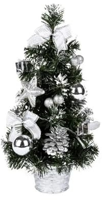 Árbol de Navidad 40 cm preiluminado, Mini árbol con Luces, Grueso, Esmerilado, Artificial, Mesa Pino(2pcs 40cm,Silver)