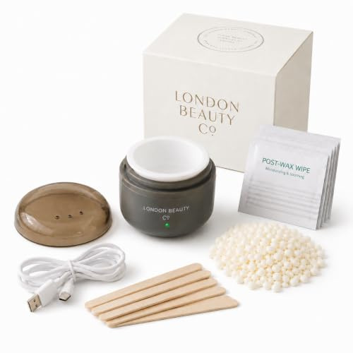 Facial Waxing Kit – USB Mini Wax Heater for Eyebrows, Upper Lip & Chin, Stripless Vegan Hard Wax, Spatulas & Post-Wax Wipes, London Brow Company