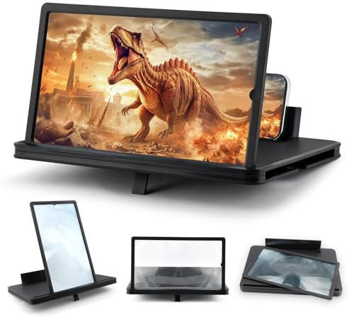 Foldable 12Upgraded Phone Screen Magnifier for All Smartphones | Cell Phone Stand Portable HD 3D Magnifying Projector Horizontal Screen Enlarger with ScreenAmplifier, Black